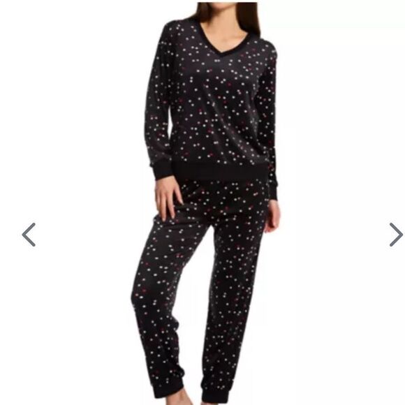 Kate Spade New York V-Neck Stretch Velour PJ Set Black Polka Dot M NWT in packag - Picture 1 of 6